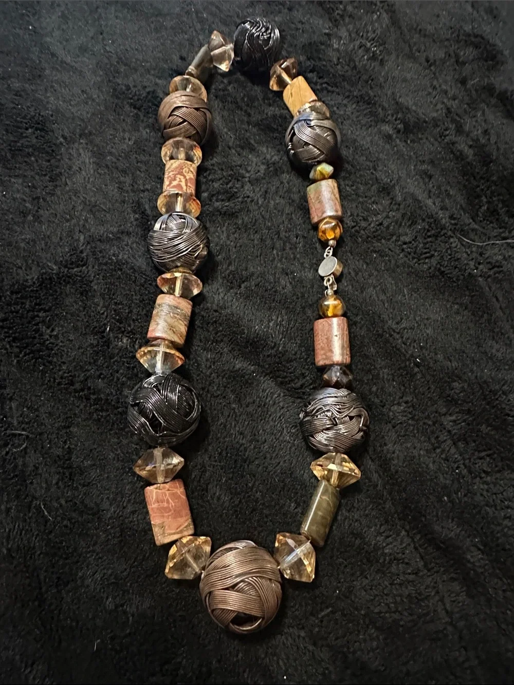 Statement Brown and Amber Beaded Necklace Unique texturesSubstances